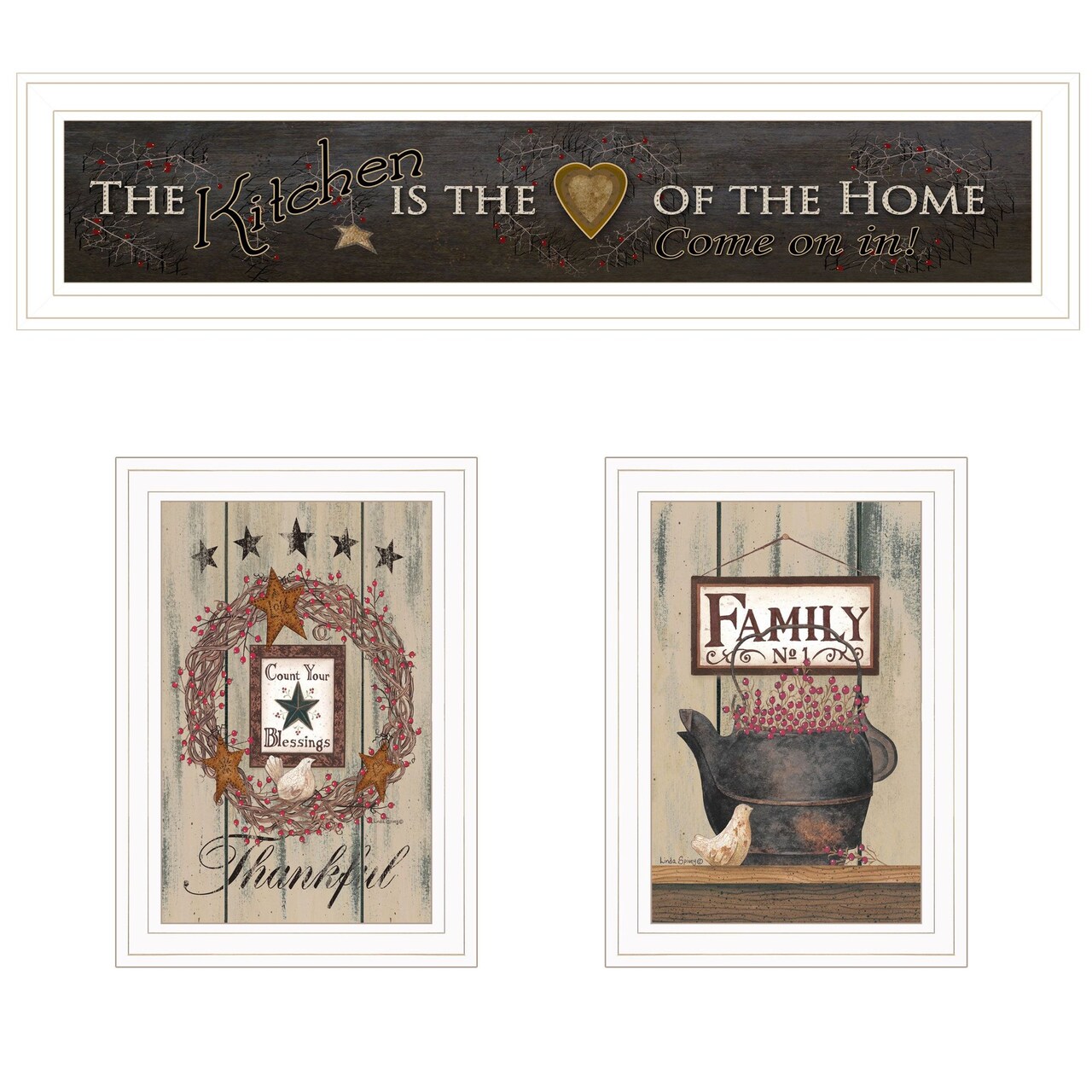 Edge Collections - 15" x 19" - White - Trendy Décor The Primitive Kitchen Vignette Framed Prints - 3 Piece